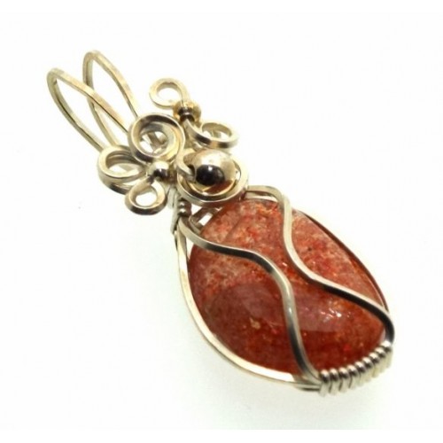 Sunstone Gemstone Silver Filled Wire Wrapped Pendant 03