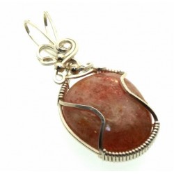 Sunstone Gemstone Silver Filled Wire Wrapped Pendant 04