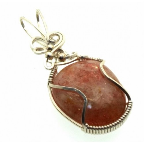 Sunstone Gemstone Silver Filled Wire Wrapped Pendant 04
