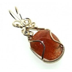 Sunstone Gemstone Silver Filled Wire Wrapped Pendant 05