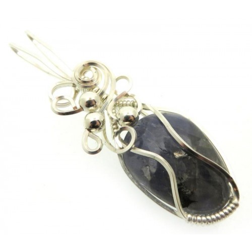 Tanzanite Silver Plated Wire Wrapped Pendant 04