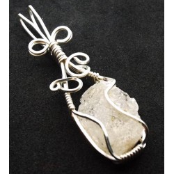 Raw Topaz Gemstone Silver Plated Wire Wrapped Pendant 01