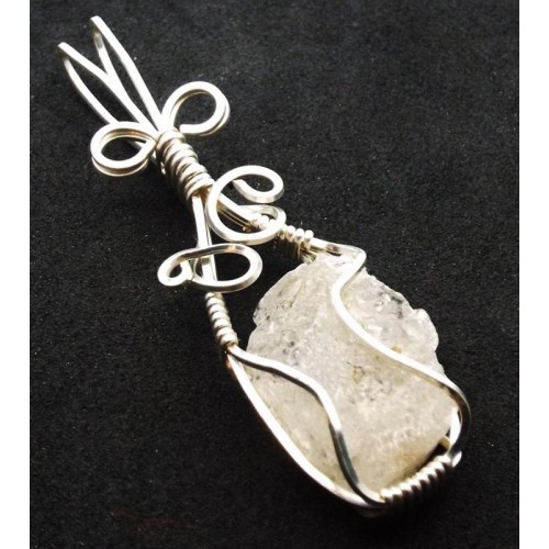 Raw Topaz Gemstone Silver Plated Wire Wrapped Pendant 01