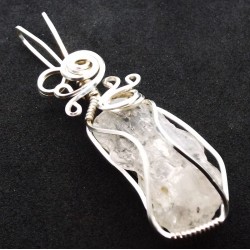 Raw Topaz Gemstone Silver Plated Wire Wrapped Pendant 02