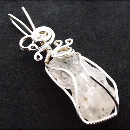 Raw Topaz Gemstone Silver Plated Wire Wrapped Pendant 02