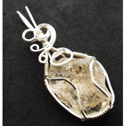 Raw Topaz Gemstone Silver Plated Wire Wrapped Pendant 03