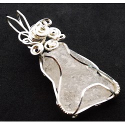 Raw Topaz Gemstone Silver Plated Wire Wrapped Pendant 04
