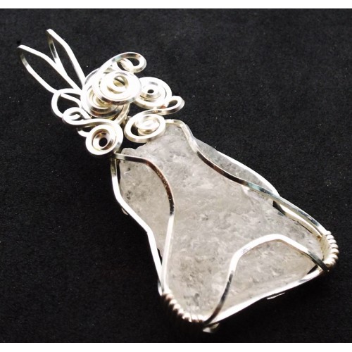 Raw Topaz Gemstone Silver Plated Wire Wrapped Pendant 04