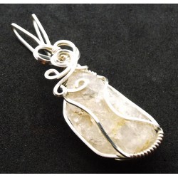 Raw Topaz Gemstone Silver Plated Wire Wrapped Pendant 05