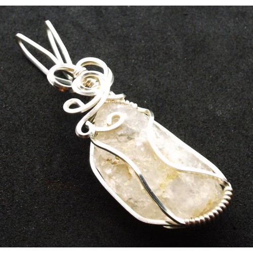 Raw Topaz Gemstone Silver Plated Wire Wrapped Pendant 05