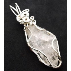 Raw Topaz Gemstone Silver Plated Wire Wrapped Pendant 06