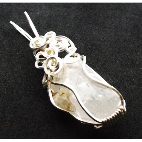 Raw Topaz Gemstone Silver Plated Wire Wrapped Pendant 07