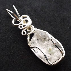 Raw Topaz Gemstone Silver Plated Wire Wrapped Pendant 08