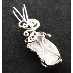 Raw Topaz Gemstone Silver Plated Wire Wrapped Pendant 09