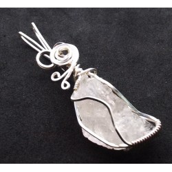 Raw Topaz Gemstone Silver Plated Wire Wrapped Pendant 10