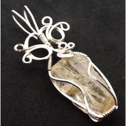 Raw Topaz Gemstone Silver Plated Wire Wrapped Pendant 11
