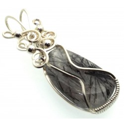 Tourmalated Quartz Silver Plated Wire Wrapped Pendant 06