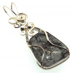 Tourmalated Quartz Silver Plated Wire Wrapped Pendant 07