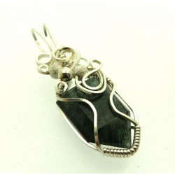 Green Tourmalated Quartz Silver Plated Wire Wrapped Pendant 02