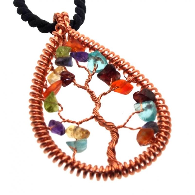Chakra Gemstone Copper Tree Of Life Pendant 10