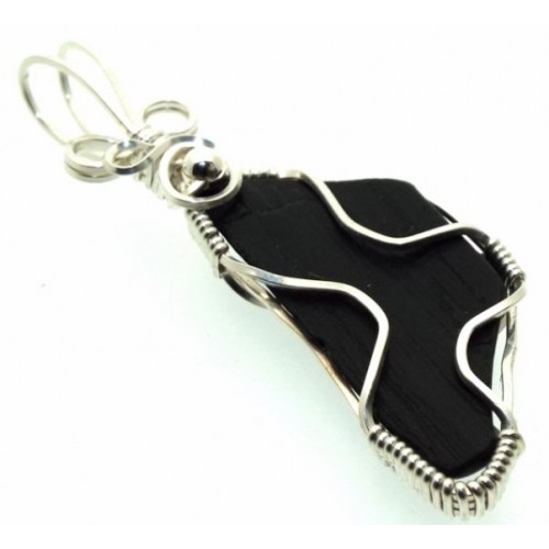Whitby Jet Sterling Silver Wire Wrapped Pendant 03