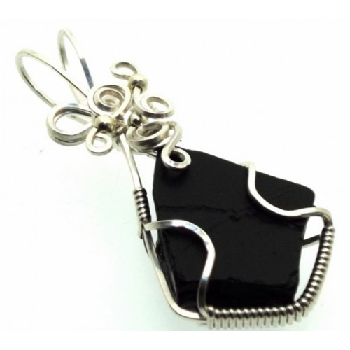 Whitby Jet Sterling Silver Wire Wrapped Pendant 04