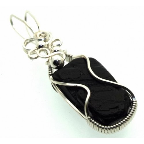 Whitby Jet Sterling Silver Wire Wrapped Pendant 05