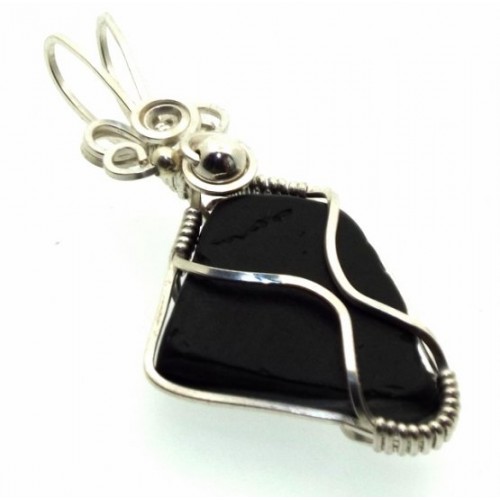 Whitby Jet Sterling Silver Wire Wrapped Pendant 06