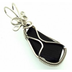 Whitby Jet Sterling Silver Wire Wrapped Pendant 07