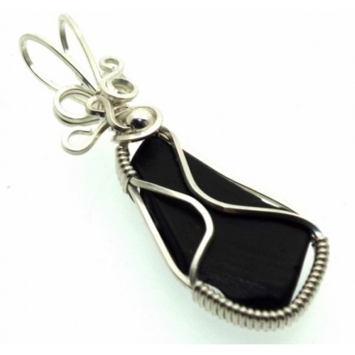 Whitby Jet Sterling Silver Wire Wrapped Pendant 07