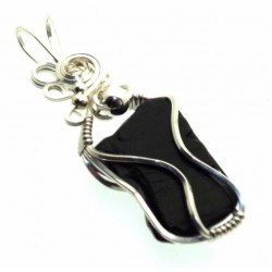 Whitby Jet Sterling Silver Wire Wrapped Pendant 10