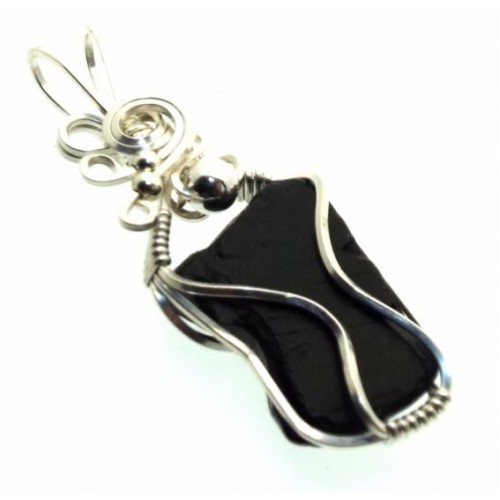 Whitby Jet Sterling Silver Wire Wrapped Pendant 10